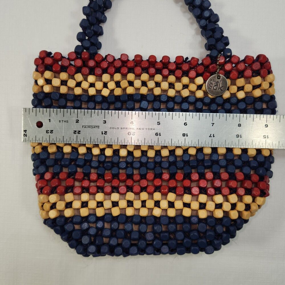 The SAK Montara Wood Hand-Beaded Small Tote Red Blue Tan Patriotic USA Summer - Picture 11 of 16